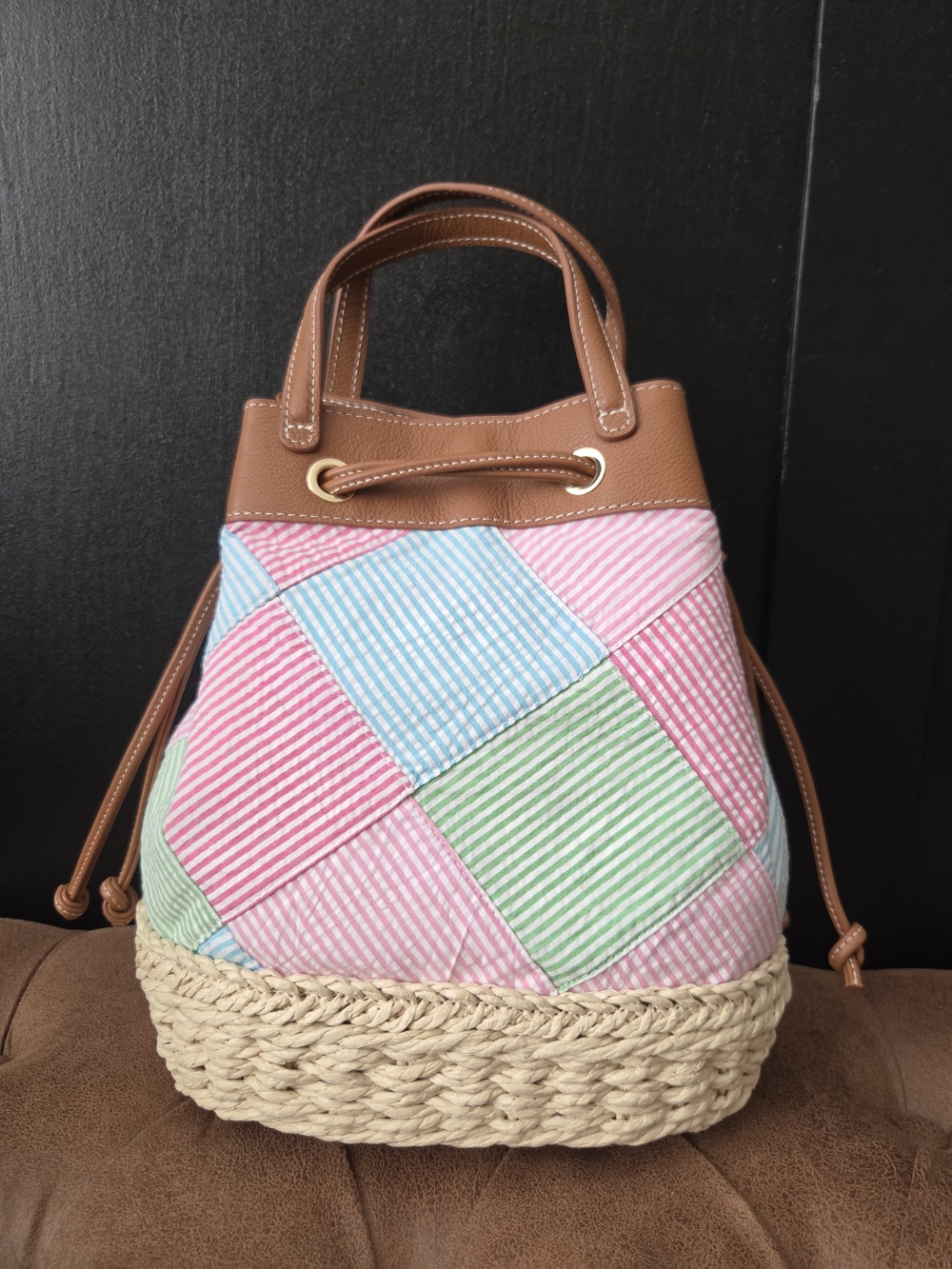 Talbots Madras Drawstring Bucket Bag/Crossbody